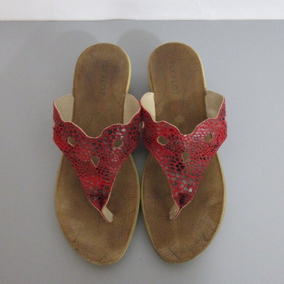 Fly Flot Thong Sandals Red Animal Print US 8.5 EUR 39 Flip Flops Laser Cut Italy - Picture 9 of 9
